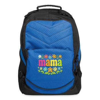 Neon Distressed Mama Floral Checkered Retro - Computer Backpack - royal blue - Front