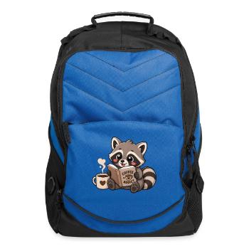 Cozy Raccoon Coffee Reader - Computer Backpack - royal blue - Front