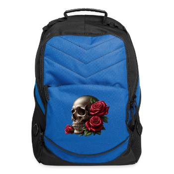 Skull and Red Roses - Computer Backpack - royal blue - Front