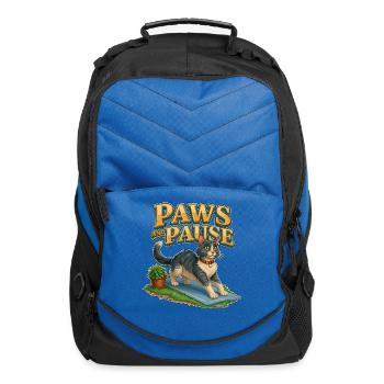 Paws and Pause Cat Yoga - Computer Backpack - royal blue - Front