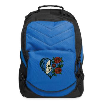 Skull and Roses Heart  - Computer Backpack - royal blue - Front