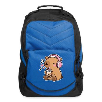 Bubble Tea Bear with Headphones - Computer Backpack - royal blue - Front