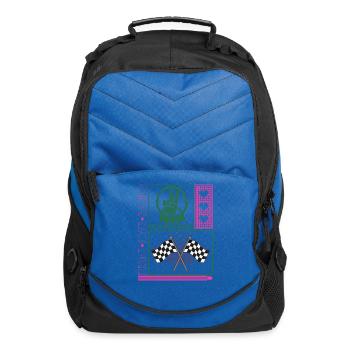 Racing Shirt, Peace Love Racecar Checkered Flag - Computer Backpack - royal blue - Front