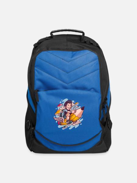 Student flies on a pencil goes to school - Computer Backpack - royal blue