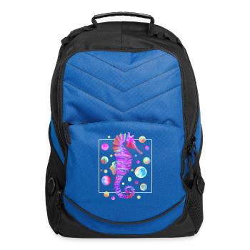 Seahorse Shirt, Seahorse Watercolor Ocean Animal - Computer Backpack - royal blue - Front