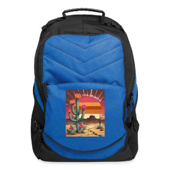 Desert cactus blooming under retro sunset T-shirt - Computer Backpack - royal blue - Front