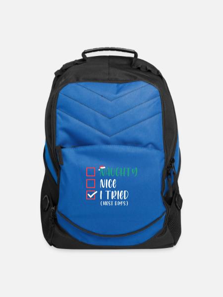 Naughty, Nice, I tried - tick box design - Computer Backpack - royal blue