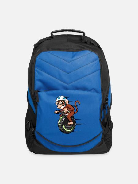 Funny chimpanzee unicycle racer stuntman motorcycl - Computer Backpack - royal blue