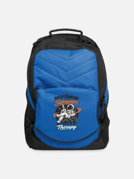 Overthink Coffee Therapy Astronaut Tee - Computer Backpack - royal blue