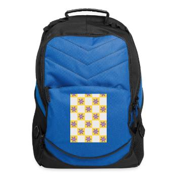 Retro Purple Flower Checker Pattern - Computer Backpack - royal blue - Front