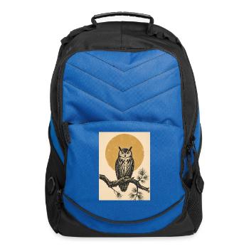 Owl Sunset Emblem on Branch - Computer Backpack - royal blue - Front