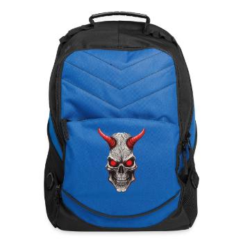 Crimson Ivory: Red-Horned Skull - Computer Backpack - royal blue - Front