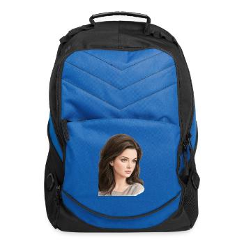 Warm Watercolor Portrait: Brown-Haired Woman - Computer Backpack - royal blue - Front