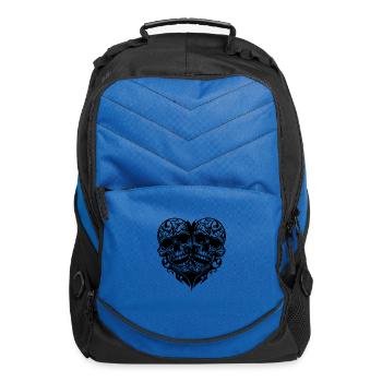 Two Skulls Heart Tribal Tattoo Style - Computer Backpack - royal blue - Front