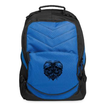 Two Skulls Heart Tattoo Tribal Style - Computer Backpack - royal blue - Front