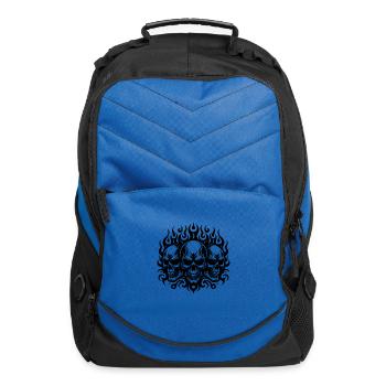 Grim Tattoo Skull Flames Tribal Style - Computer Backpack - royal blue - Front