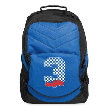 Checkered 3 Race Car - Computer Backpack - royal blue - Front
