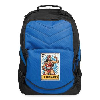 Vintage La Luchadora Mexican Lotería Art - Computer Backpack - royal blue - Front
