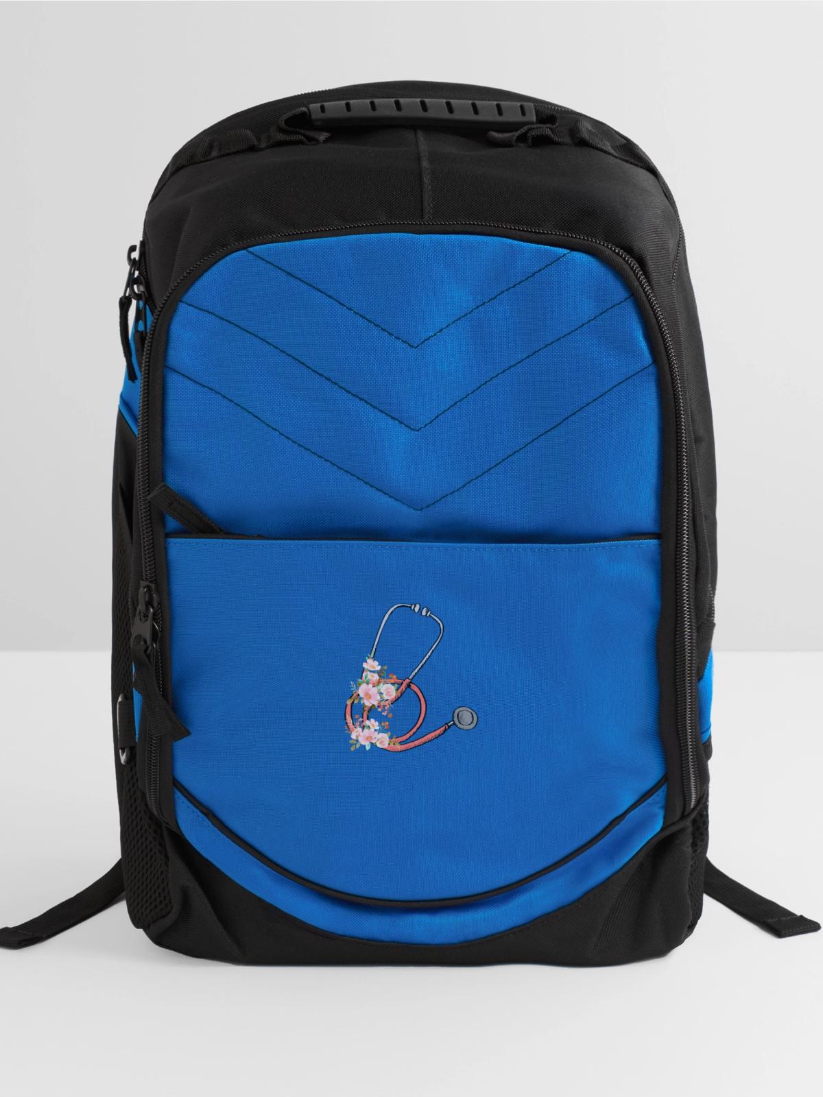 Stethoscope Floral Sticker - Computer Backpack - royal blue - Front
