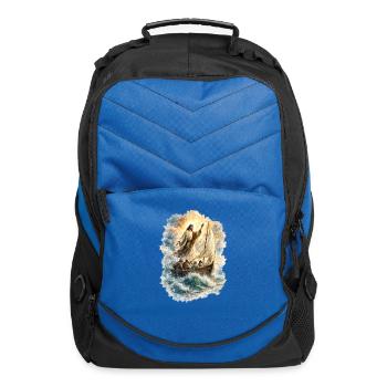 Jesus Calms Storm Christian Watercolor Waves Art - Computer Backpack - royal blue - Front