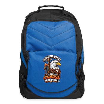 Climbing Poles Charge Phone Lineman Shirt - Computer Backpack - royal blue - Front