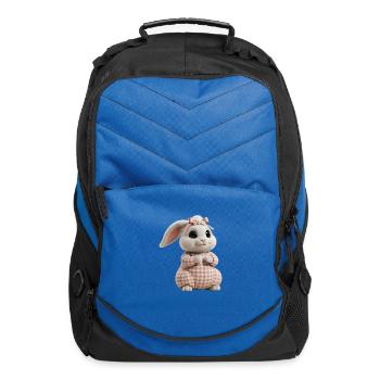 Pastel Bunny in Checkered Onesie - Computer Backpack - royal blue - Front