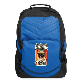 Dedicated Member Anxiety Club French Bulldog  - Computer Backpack - royal blue - Front