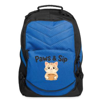 Paws & Sip Cat Coffee Design - Computer Backpack - royal blue - Front