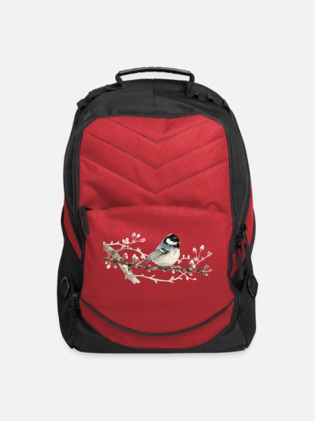 Swamp Tit on A Twig - Garden Birds In Spring - Computer Backpack - red