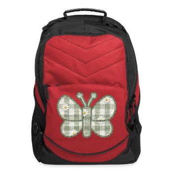 Cottagecore Sage Green Checkered Butterfly Patch - Computer Backpack - red - Front