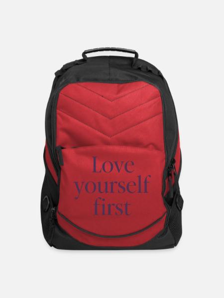 Love Yourself First Typography - Computer Backpack - red