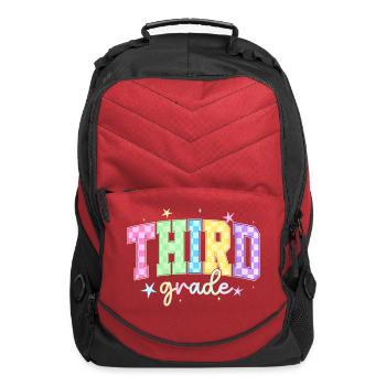Back to School Checkered Third Grade Team Teacher  - Computer Backpack - red - Front
