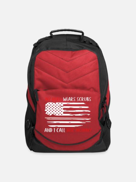 My Hero Wears Scrubs And I Call Her Mommy Mothers - Computer Backpack - red