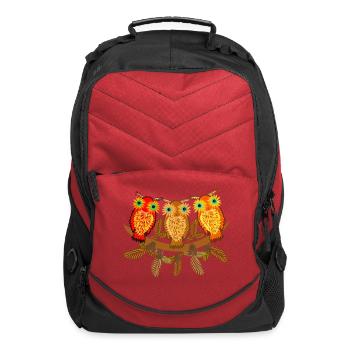 Three colorful owls with pine tree branches - Computer Backpack - red - Front