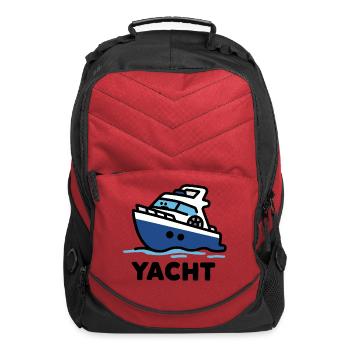 Cute Blue and White Cartoon Yacht - Computer Backpack - red - Front