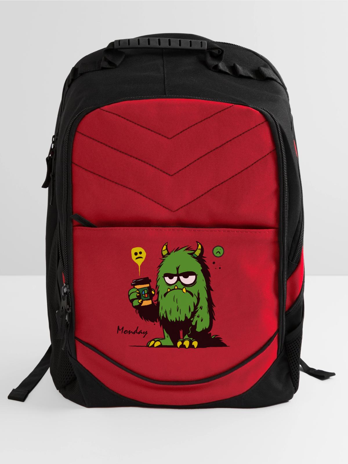 Grumpy Green Monster with Mug - Computer Backpack - red - Front