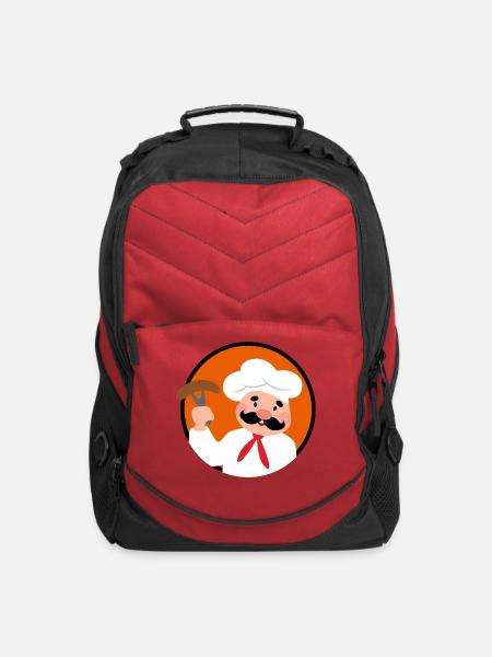 Cheerful Cartoon Chef with Sausage - Computer Backpack - red