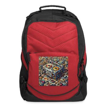 Retro Boombox and Vinyls Explosion - Computer Backpack - red - Front