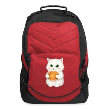 Cute White Cat with Bread Illustration - Computer Backpack - red - Front