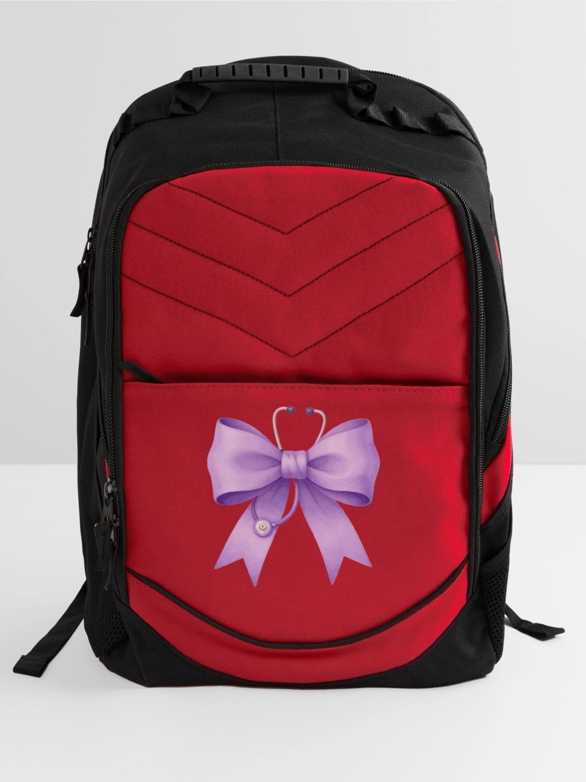Purple Bow with Stethoscope - Computer Backpack - red - Front