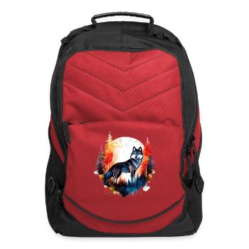 Wolf Pine Trees Full Moon - Computer Backpack - red - Front