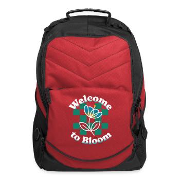 Bloom Grid Flower Logo on Checker Backdrop - Computer Backpack - red - Front