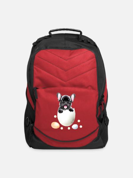 Black French Bulldog Puppy In Egg - Computer Backpack - red