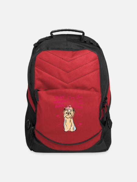Yorkshire Terrier Dog With Flowers - Computer Backpack - red