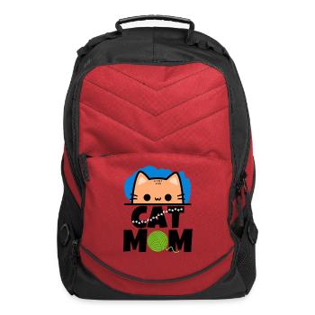 Kawaii Cat Mom - Peeking Cat Paw Prints & Yarn - Computer Backpack - red - Front
