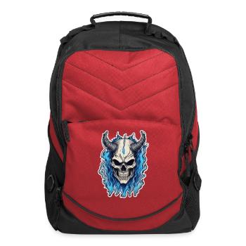 Horned Skull with Blue Fire - Computer Backpack - red - Front