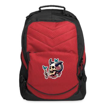 Pixel Art Horned Skull enjoy the butterflies - Computer Backpack - red - Front