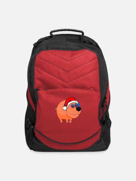 Funny Cartoon Dog Wearing A Santa Hat - Computer Backpack - red
