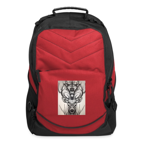 Black Ink Deer And Wolf Head - Computer Backpack