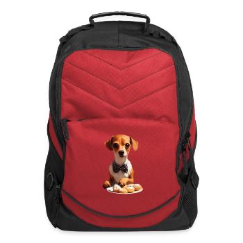 Cute chiweenie dog with tie eating beignets - Computer Backpack - red - Front